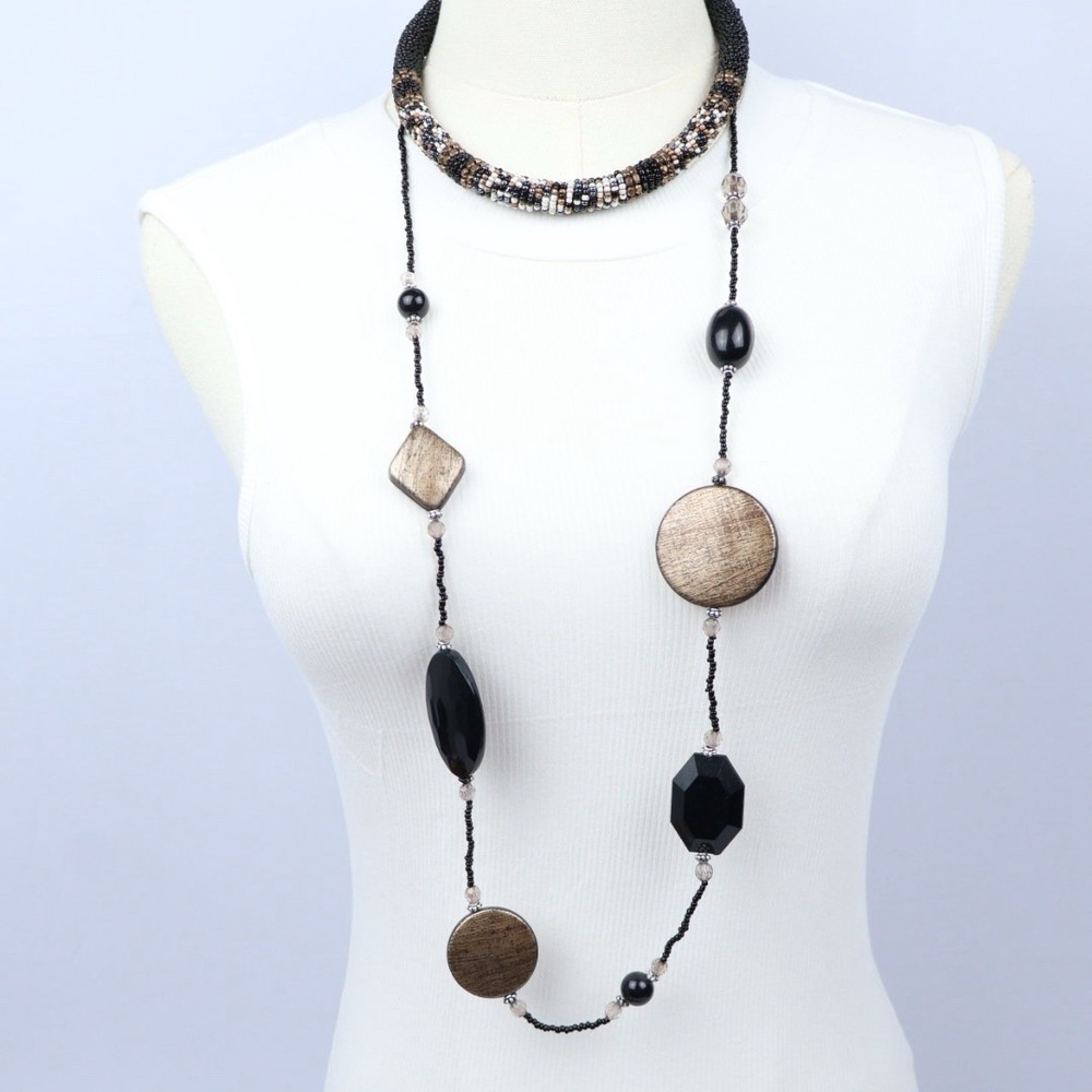 Boho Tribal Style Ethnic Wood Statement Chunky Jewelry Lot (16) Black Brown - Picture 3 of 12